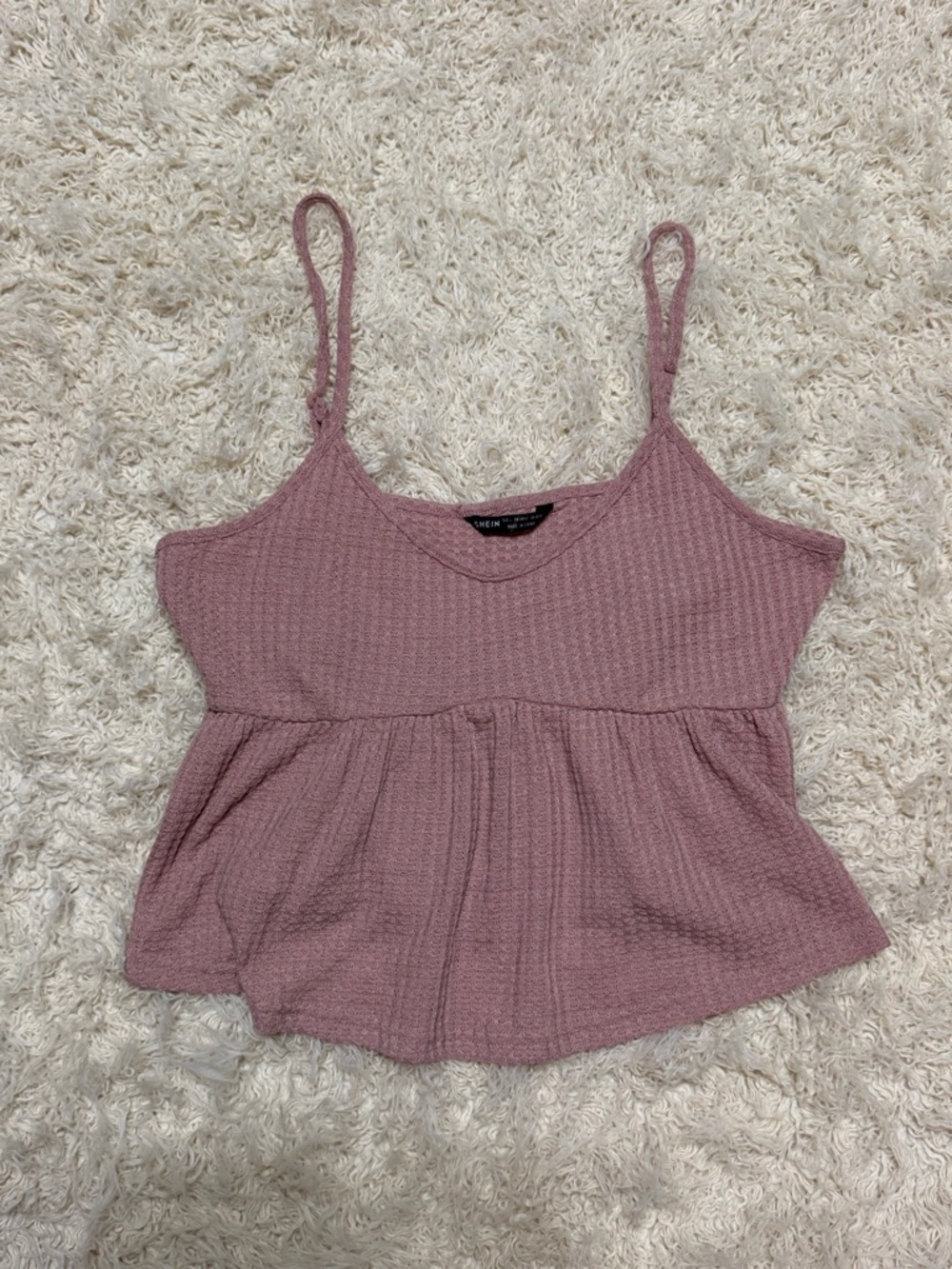SHEIN women’s large Pink Waffle Knit Spaghetti Strap crop tank top